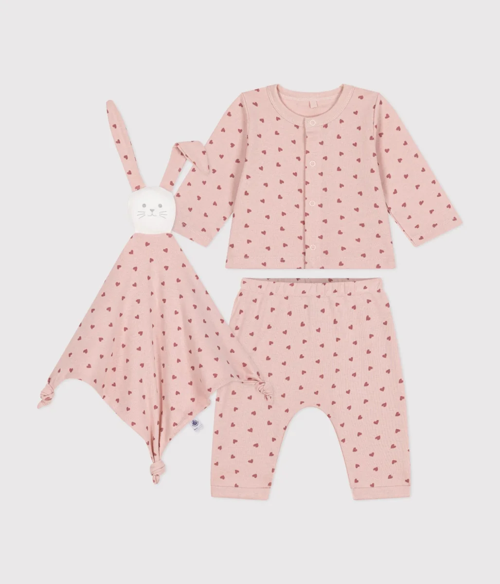 Set rosa con doudou stampa cuori
