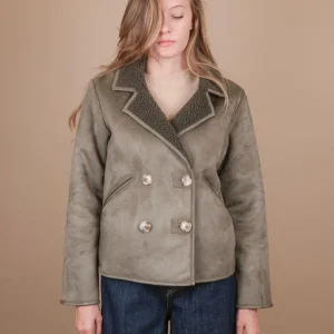 CABAN CORTO DOPPIOPETTO IN ECO-MONTONE VERDE