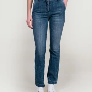 JEANS A ZAMPA CON TASCA A FILO IN DENIM SCURO