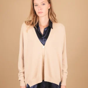 CARDIGAN OVER BEIGE CON BOTTONI IN MADREPERLA