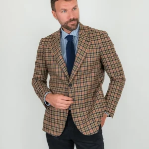 BLAZER FANTASIA CHECK IN LANA VERGINE COLOR TABACCO