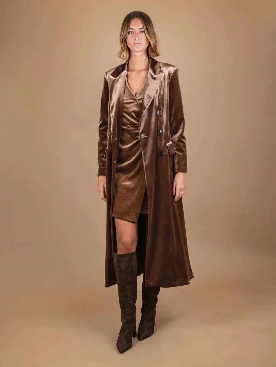 ABITO CON APPLICAZIONE FLOREALE IN VELLUTO BRONZO - immagine 7