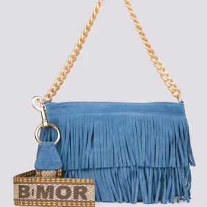 Borsa a tracolla in camoscio con frange carta zucchero Jigly