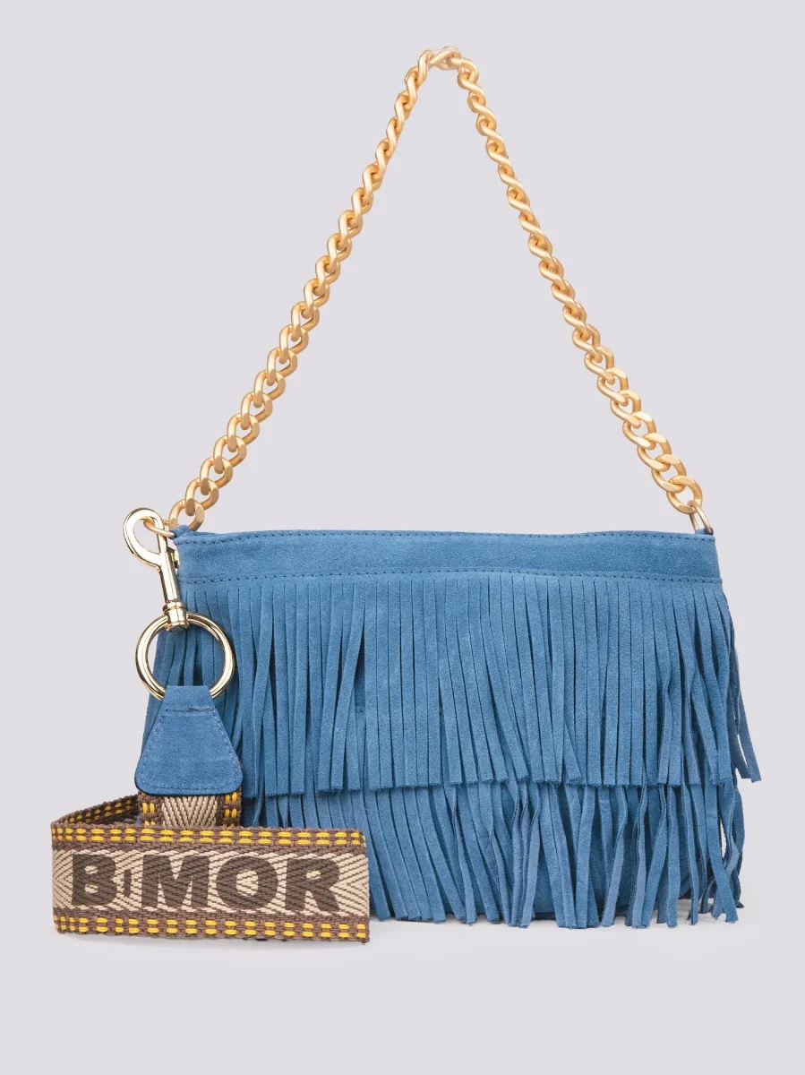 Borsa a tracolla in camoscio con frange carta zucchero Jigly