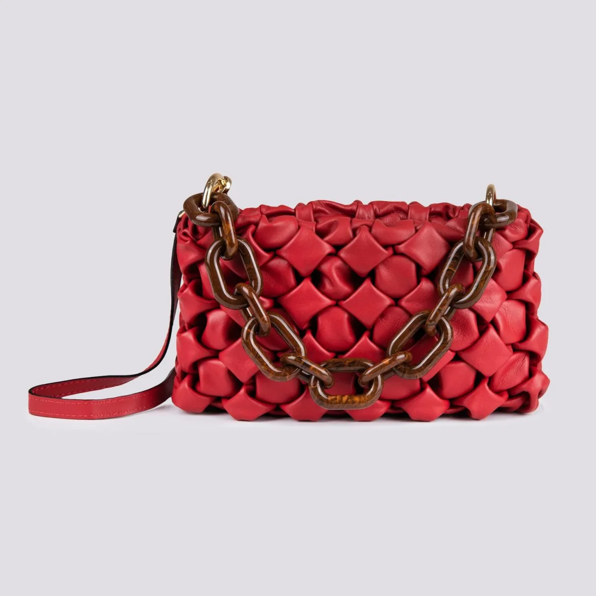 Borsa Curly In Pelle Intrecciata Bordeaux - immagine 5