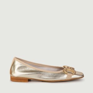 BALLERINE IN NAPPA METALLIZZATA ORO CON DETTAGLIO IN METALLO