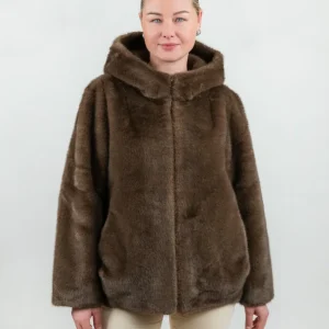 ECOPELLICCIA CON CAPPUCCIO MARRONE