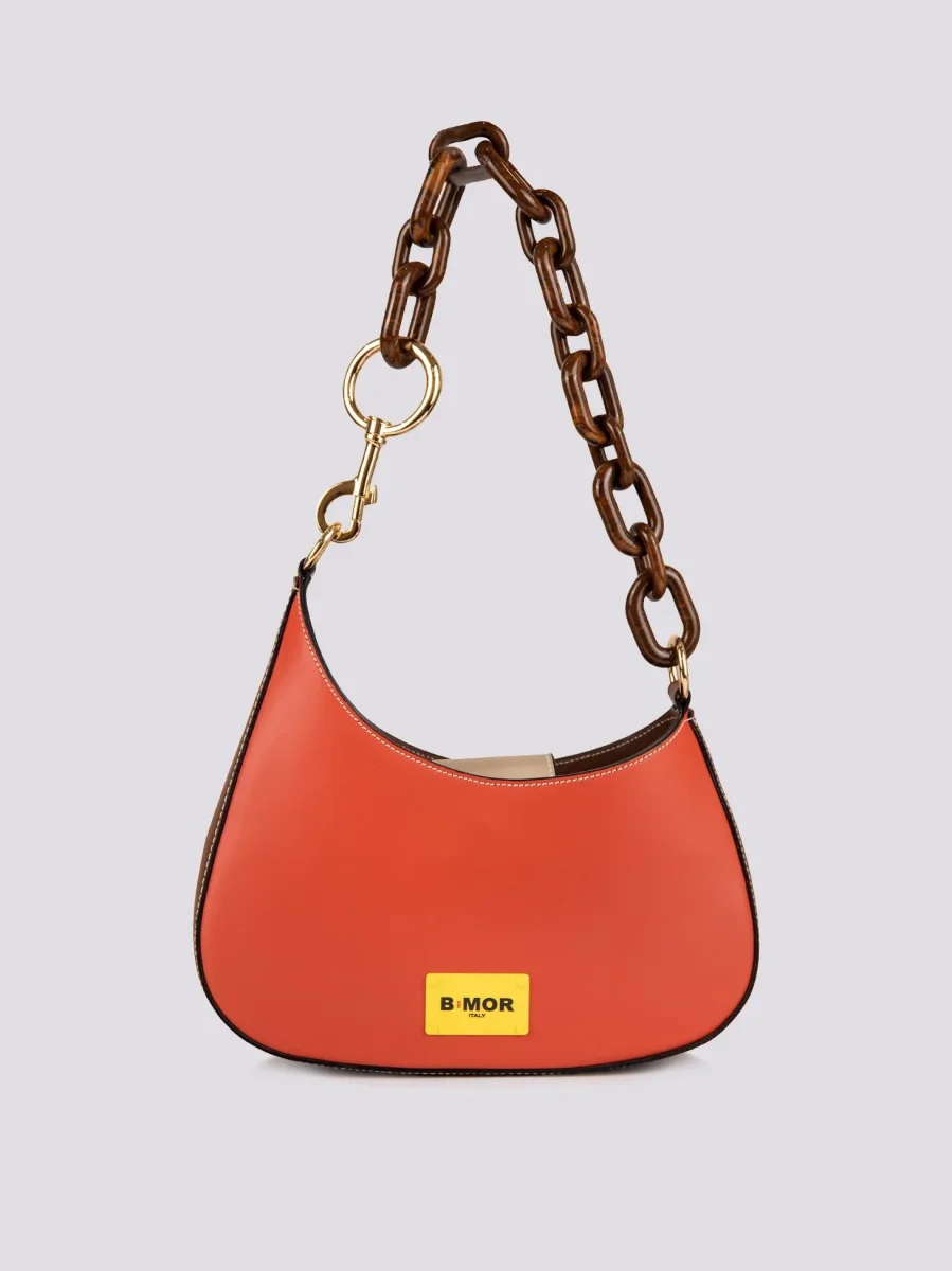 BORSA "MINI CURVY" BICOLORE MATTONE E MARRONE