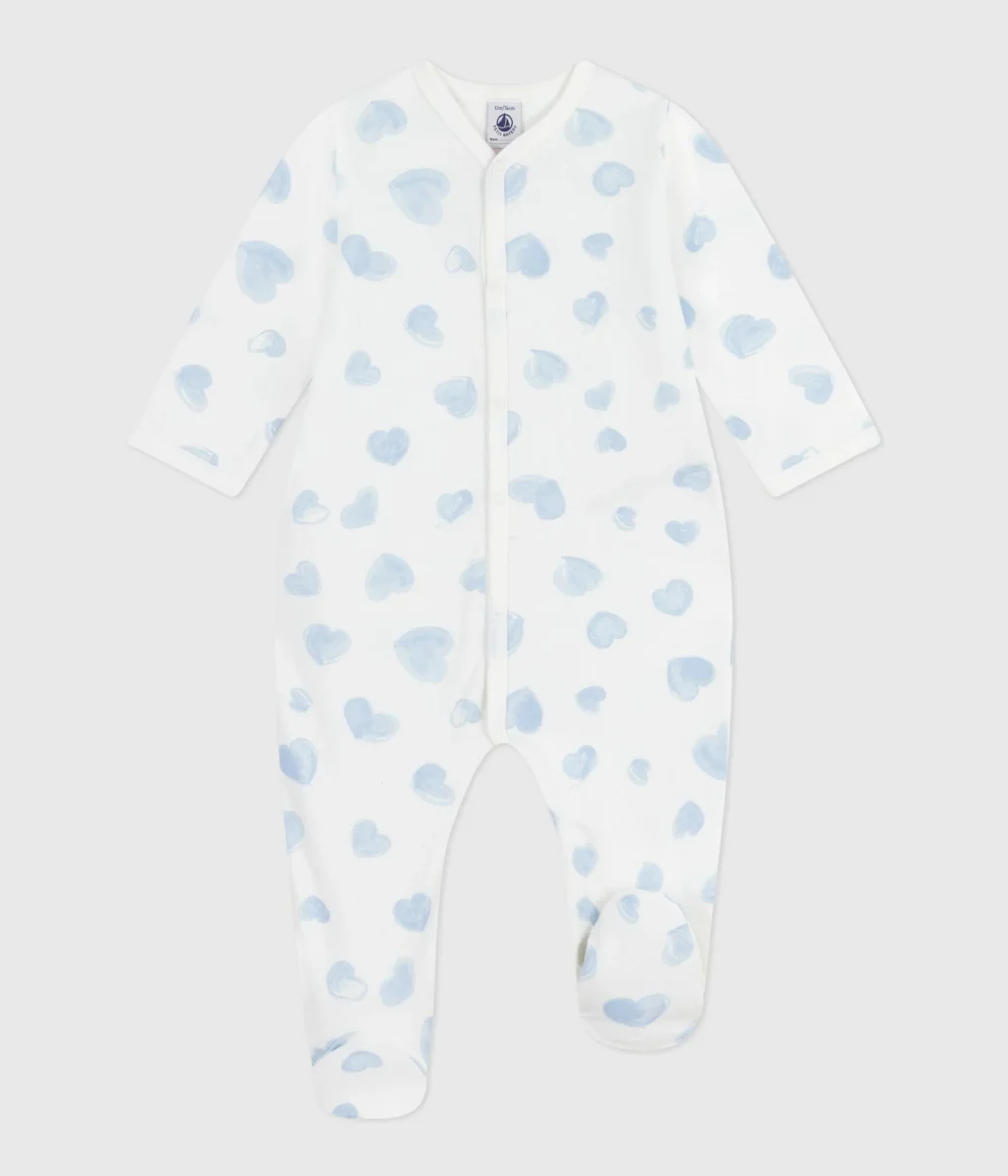 Pigiama in tessuto felpato spazzolato con colletto con stampa a cuori neonato