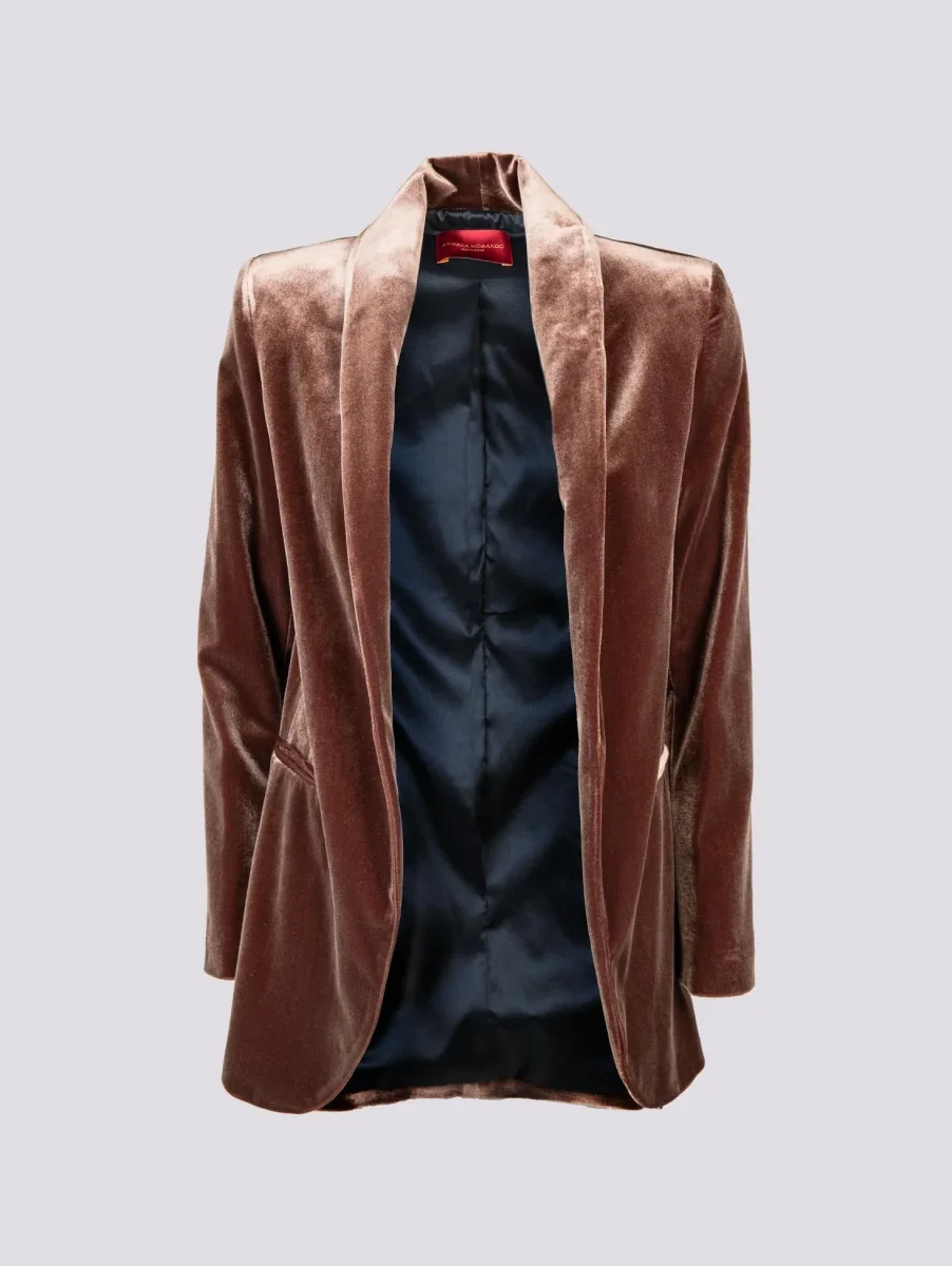 BLAZER APERTO IN VELLUTO MARRONE - immagine 3