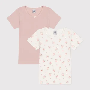 Set di 2 T-shirt rosa a maniche corte in cotone a fiori bambina