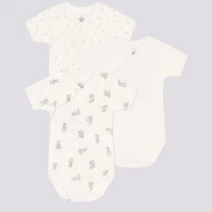 CONFEZIONE DA 3 BODY INCROCIATI IN COTONE CON CONIGLI