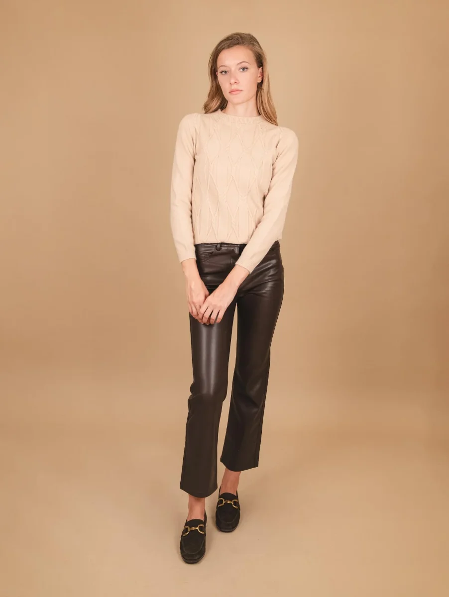 MAGLIA GIROCOLLO CON MAXI INTRECCIO FRONTALE BEIGE - immagine 7