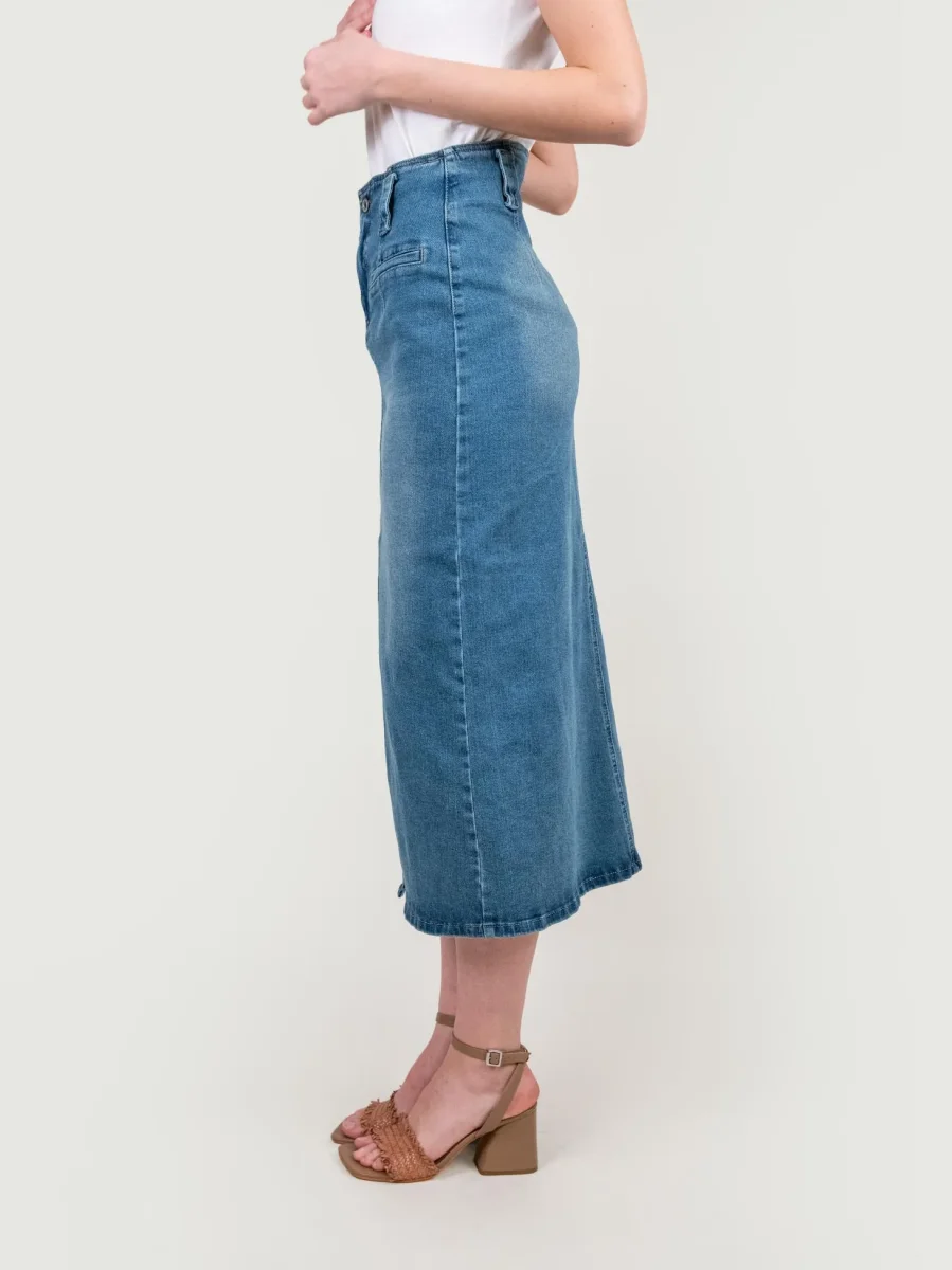 GONNA DI JEANS MIDI CON MAXI SPACCO FRONTALE - immagine 3