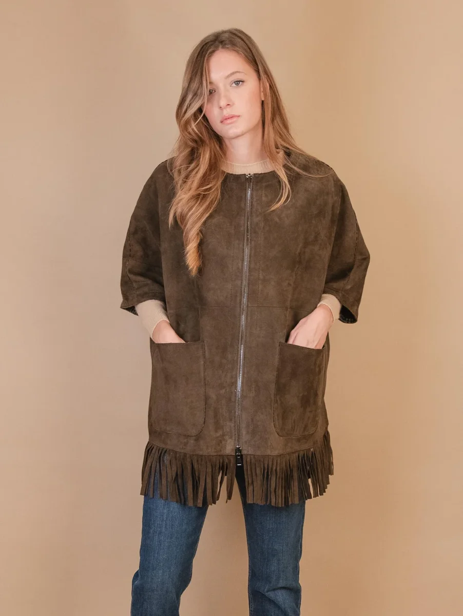 GIUBBOTTO STRUTTURATO IN CAMOSCIO CON PIUMINO IN ECO-PIUMA FANGO