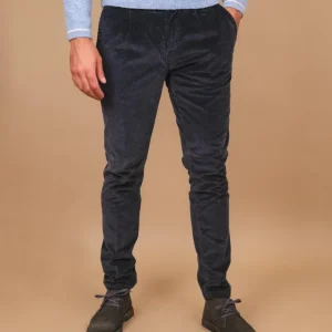 PANTALONE IN VELLUTO BLU NAVY CON TASCA A FILO