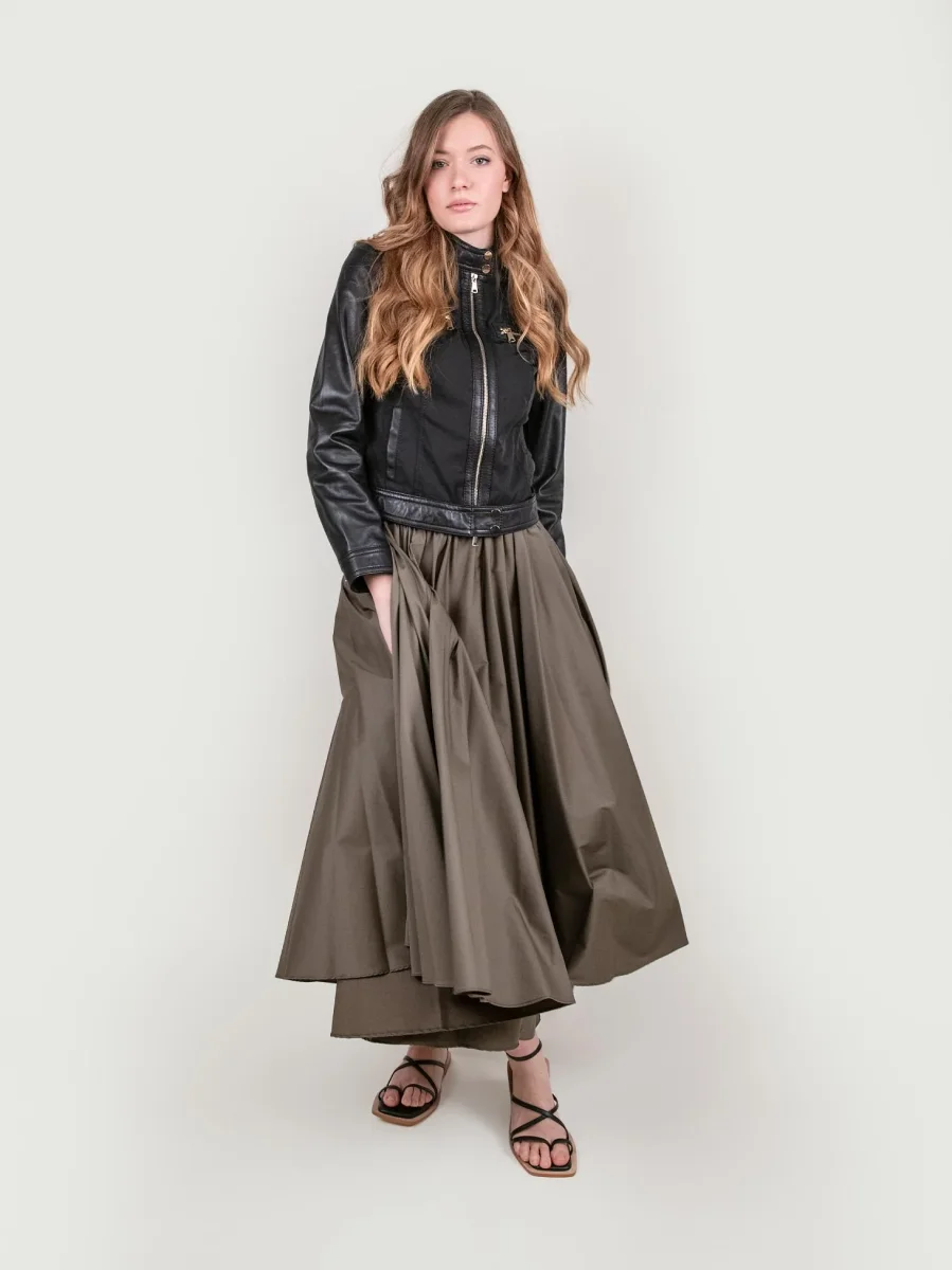 GIUBBOTTO MODELLO BIKER IN PELLE E NYLON NERO - immagine 6