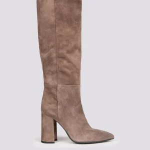 STIVALE A PUNTA CON TACCO ALTO IN CAMOSCIO TORTORA