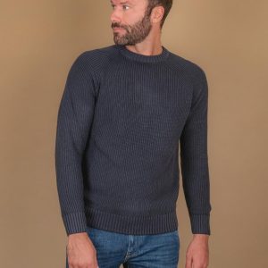 MAGLIA GIROCOLLO IN COTONE BLU