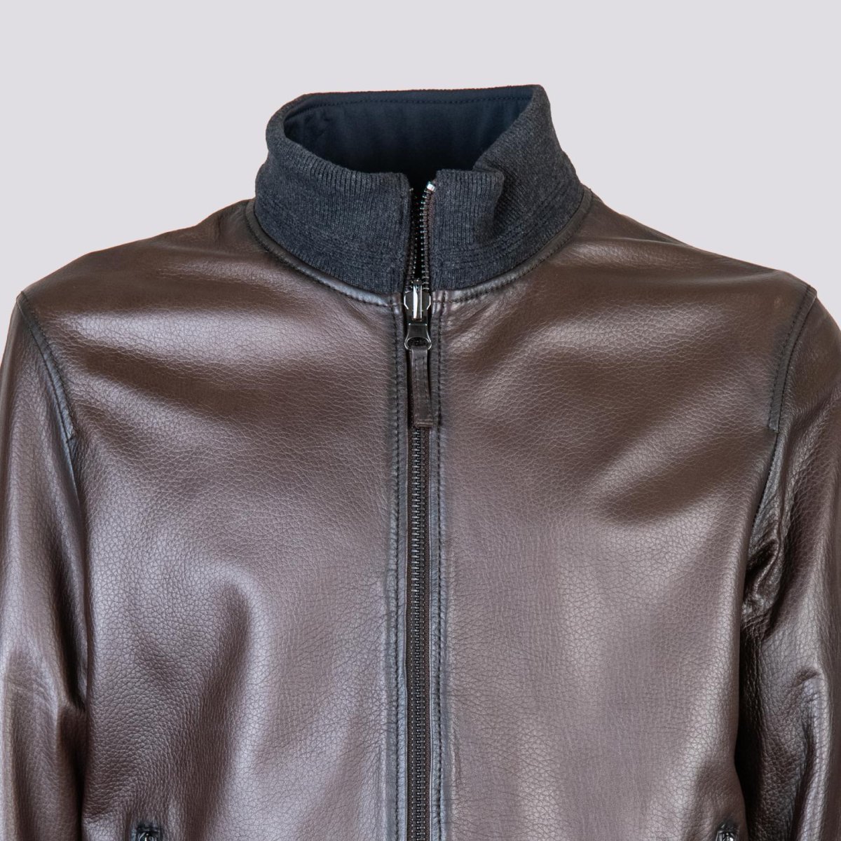 GIUBBOTTO REVERSIBILE IN PELLE MARRONE CON INSERTI IN MAGLIA "DANR" - immagine 6