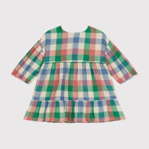 Abito a maniche lunghe in garza di cotone a quadri