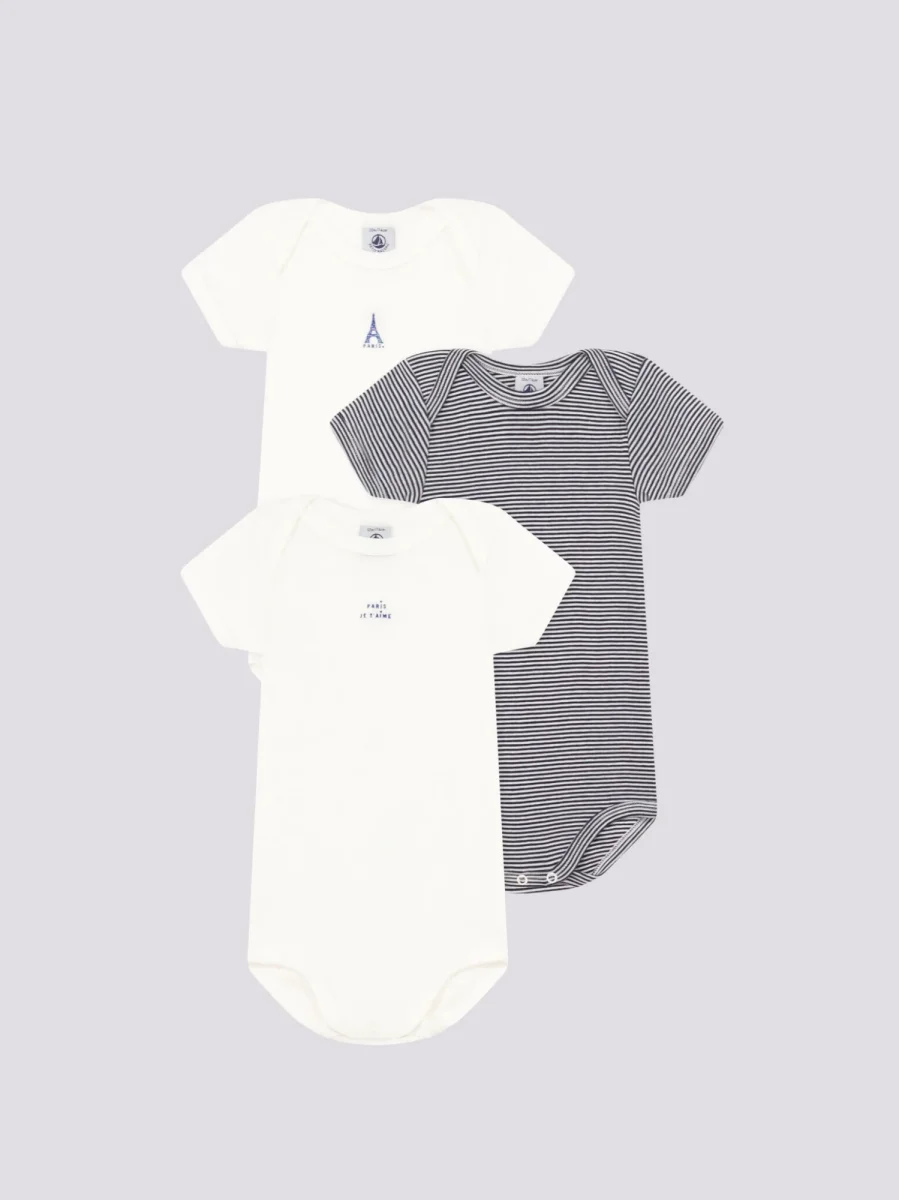 CONFEZIONE DA 3 BODY PARIS BEBÈ A MANICA CORTA IN COTONE