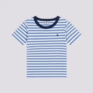 T-SHIRT AZZURRA A RIGHE IN JERSEY LEGGERO BAMBINO