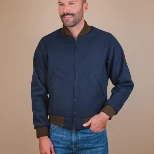 BOMBER CON PROFILI A CONTRASTO IN TESSUTO BLU