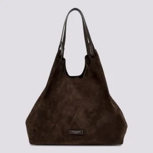 Borsa a spalla Dua in suede cioccolato