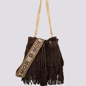 BORSA A SECCHIELLO CON FRANGE IN CAMOSCIO testa moro WILD