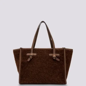 BORSA SHOPPING MARCELLA IN TESSUTO EFFETTO MOHAIR MARRONE