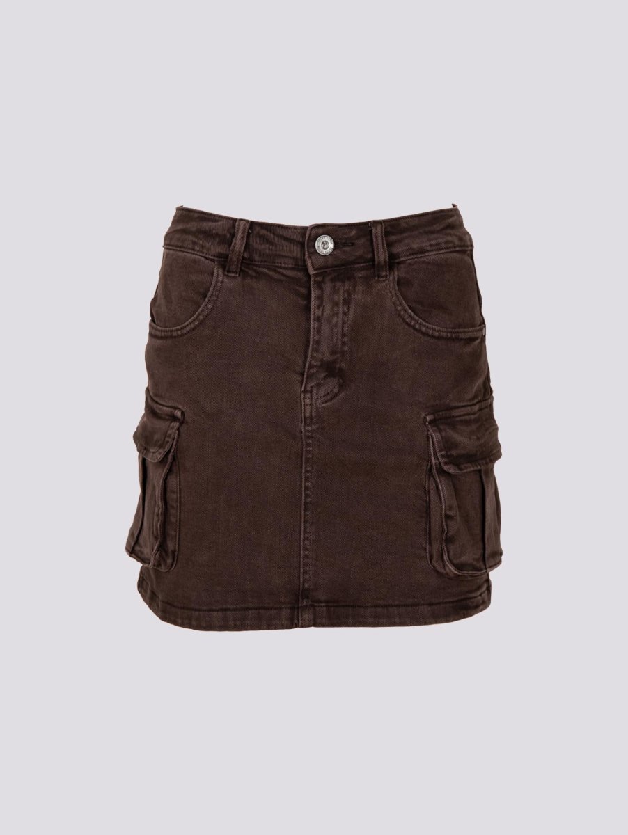 Mini gonna cargo in cotone marrone