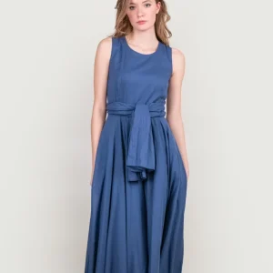 ABITO SMANICATO IN MUSSOLA DI COTONE BLU JEANS