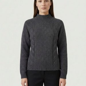 Maglia lupetto in lana antracite con trecce