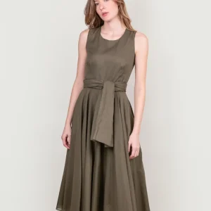 ABITO SMANICATO IN MUSSOLA DI COTONE VERDE SALVIA