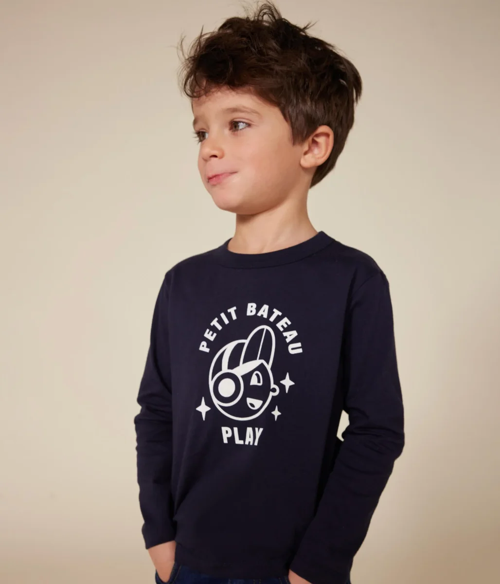 T-shirt blu a maniche lunghe in jersey sottile bambino - immagine 5