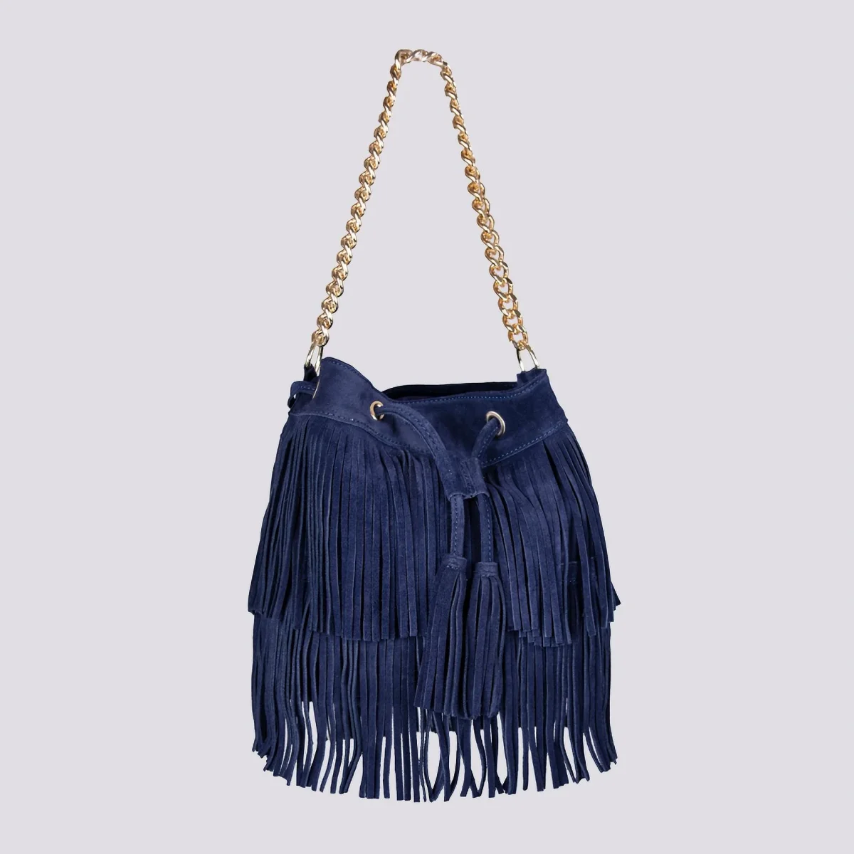 BORSA A SPALLA CON FRANGE BLU Wild - immagine 3