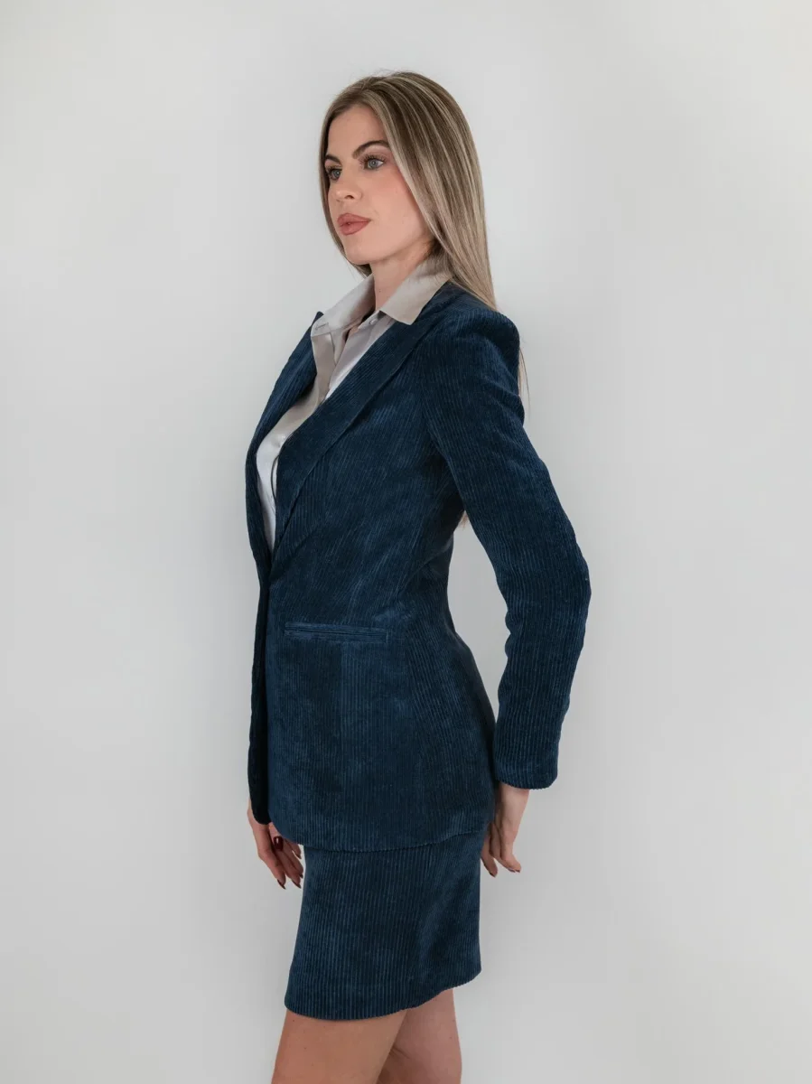 BLAZER VELLUTO BLU A COSTE - immagine 3