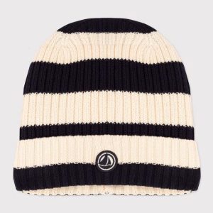 Cappellino in maglia con fodera in pile a righe