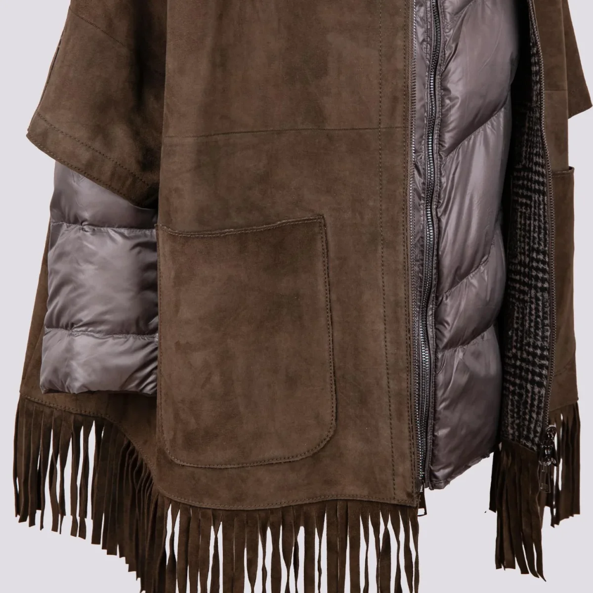 GIUBBOTTO STRUTTURATO IN CAMOSCIO CON PIUMINO IN ECO-PIUMA FANGO - immagine 9