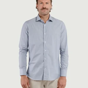 CAMICIA IN TWILL DI COTONE CON FANTASIA MICRORIGA BLU