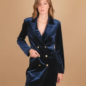 Cappottino doppiopetto in velluto blu