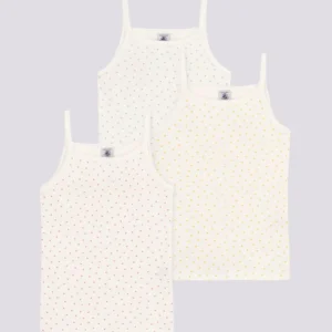 CONFEZIONE DA 3 CANOTTIERE BAMBINA CON SPALLINE IN COTONE A CUORICINI