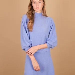 LUPETTO CON MANICA A PALLONCINO  IN MAGLIA AZZURRA