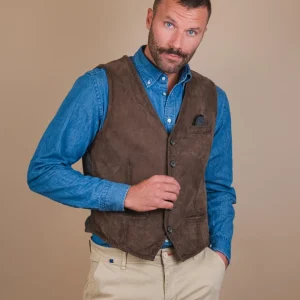 GILET IN CAMOSCIO VERDE E MISTO LANA "LORRY"