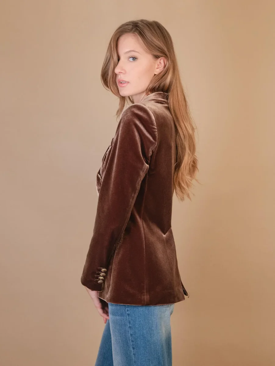 BLAZER DOPPIOPETTO IN VELLUTO MARRONE - immagine 6