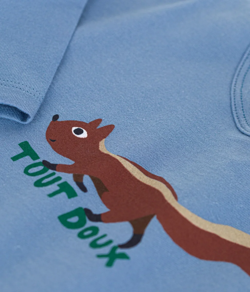 T-shirt blu con stampa scoiattolo a maniche lunghe - immagine 4