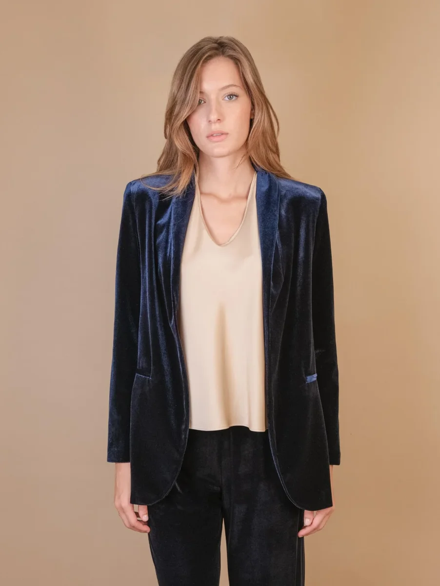 BLAZER APERTO IN VELLUTO BLU