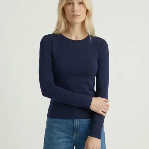 T-shirt manica lunga girocollo in cotone blu