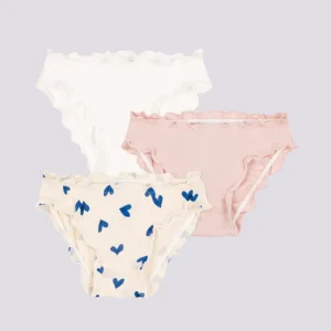 SET DI 3 SLIP BAMBINA IN COTONE CON MOTIVO CUORE